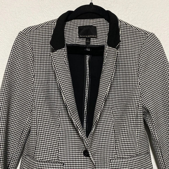 Banana Republic Black White Houndstooth Blazer Jacket Size 2 - Picture 2 of 8